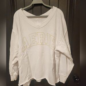 Aerie White V-Neck Sweatshirt, Size M